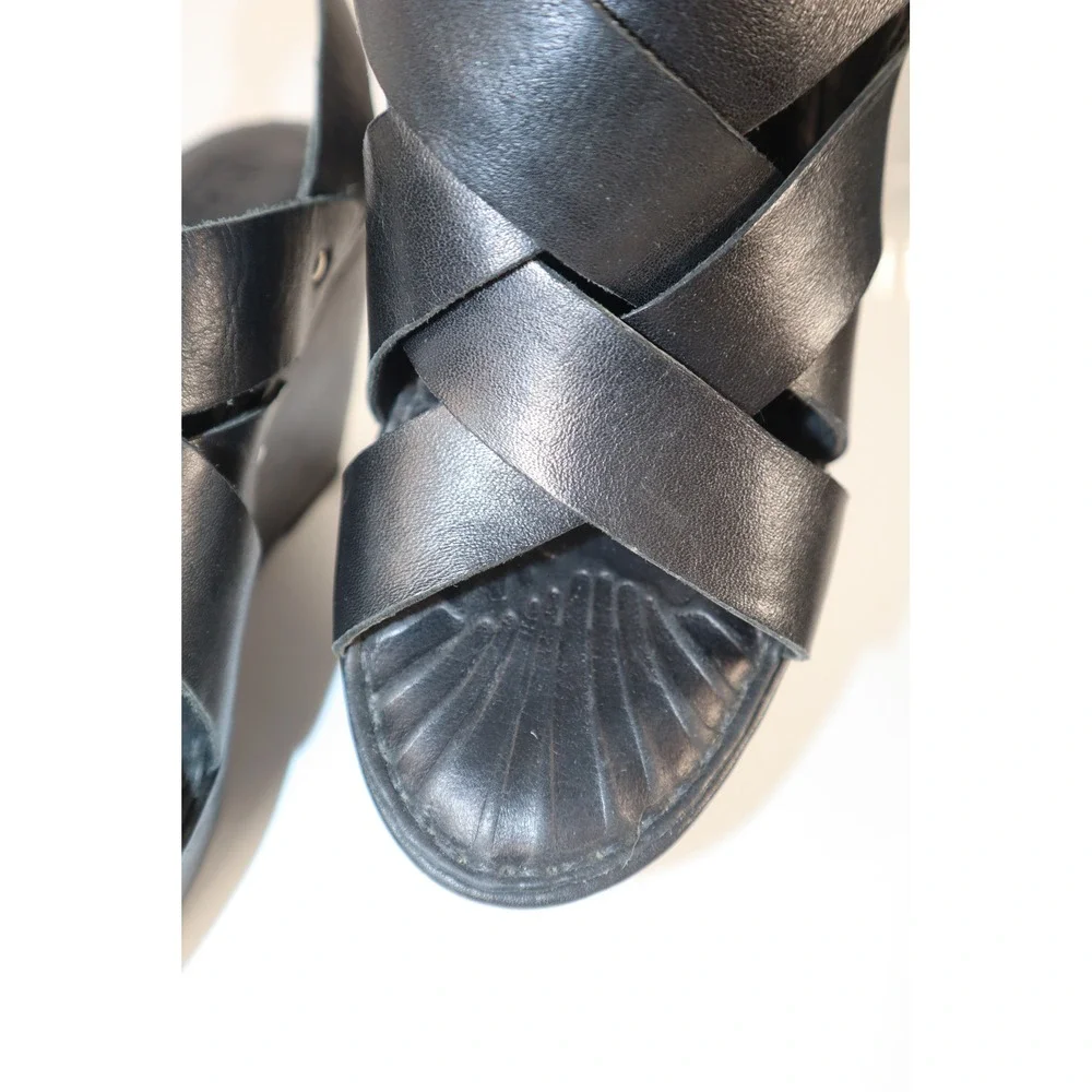 Y2K BORN CATALEEN WEDGE SANDALS WOMEN'S BLACK LEATHER OPEN‎ TOE Size 8